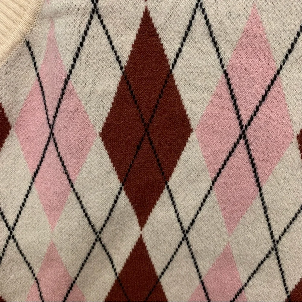 Princess Polly Argyle Sweater Vest Pink Brown Preppy V Neck Knit